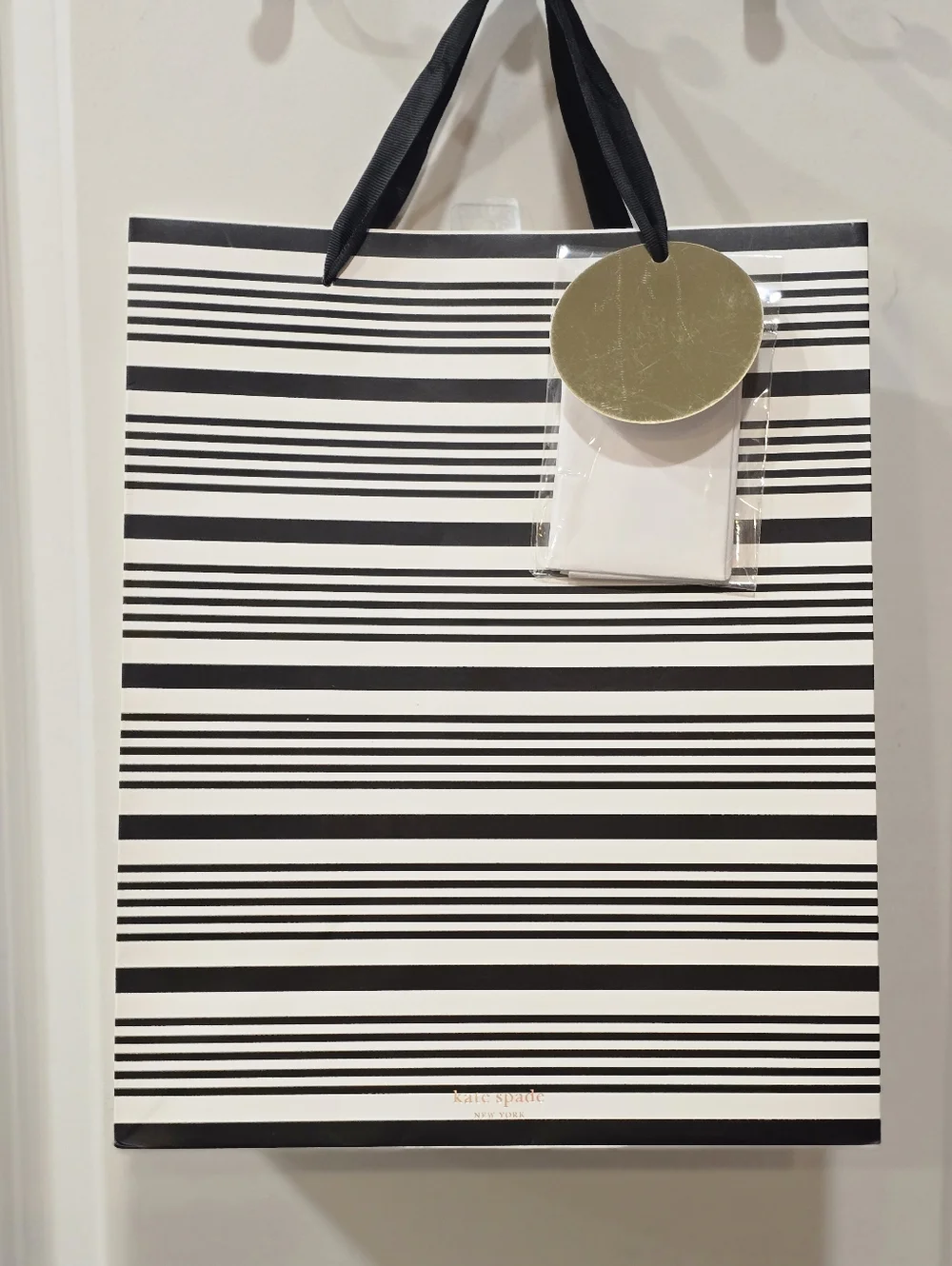 Kate Spade New York Black Stripe Gift Bag w/Tissue & Card